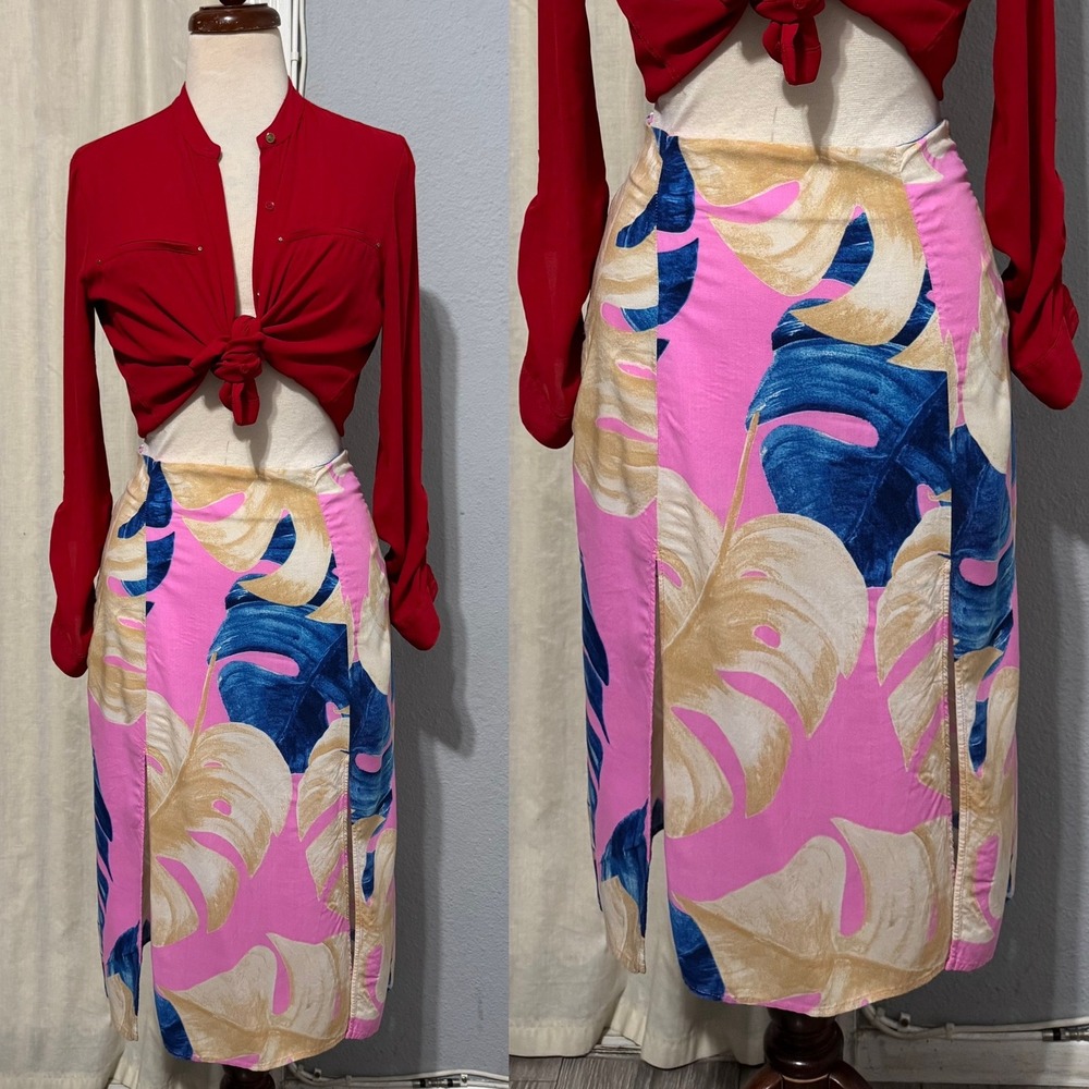 FARM Rio Pink and Blue Midi Skirt